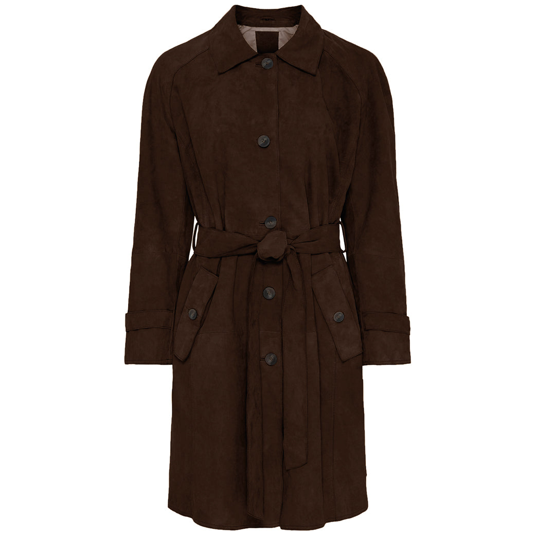 NOTYZ 11285 Suede Trenchcoat Chocolate Brown