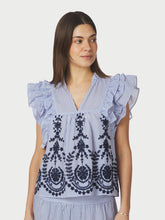 Indlæs billede til gallerivisning NEO NOIR Jayla Stripe Embroidery Top Blue
