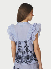 Indlæs billede til gallerivisning NEO NOIR Jayla Stripe Embroidery Top Blue
