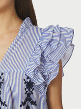 Indlæs billede til gallerivisning NEO NOIR Jayla Stripe Embroidery Top Blue
