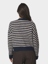Indlæs billede til gallerivisning NEO NOIR Isana Stripe Fluffy Knit Cardigan Navy Striped
