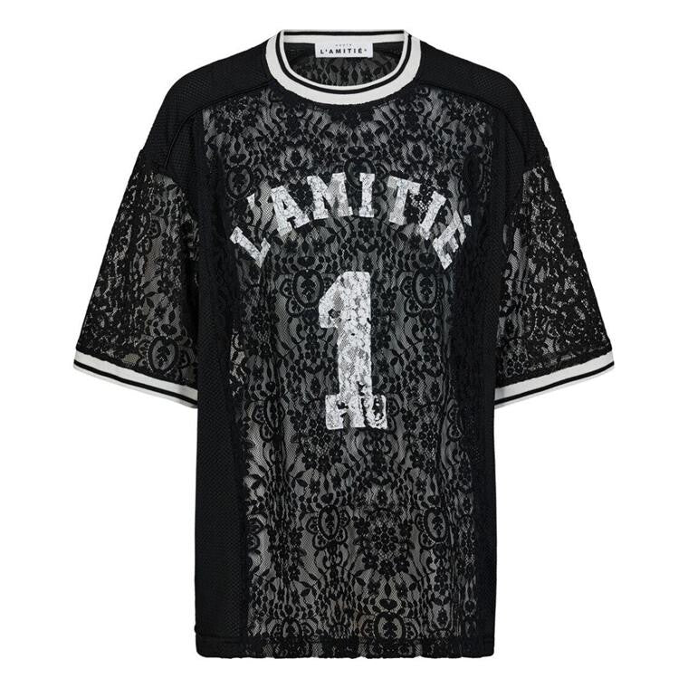 HAUTE L'AMITIÉ Lace Football Tee Black