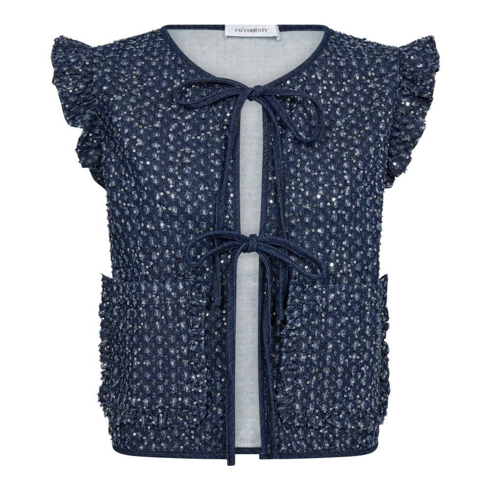 CO' COUTURE Sequin Denim Vest Denim Blue