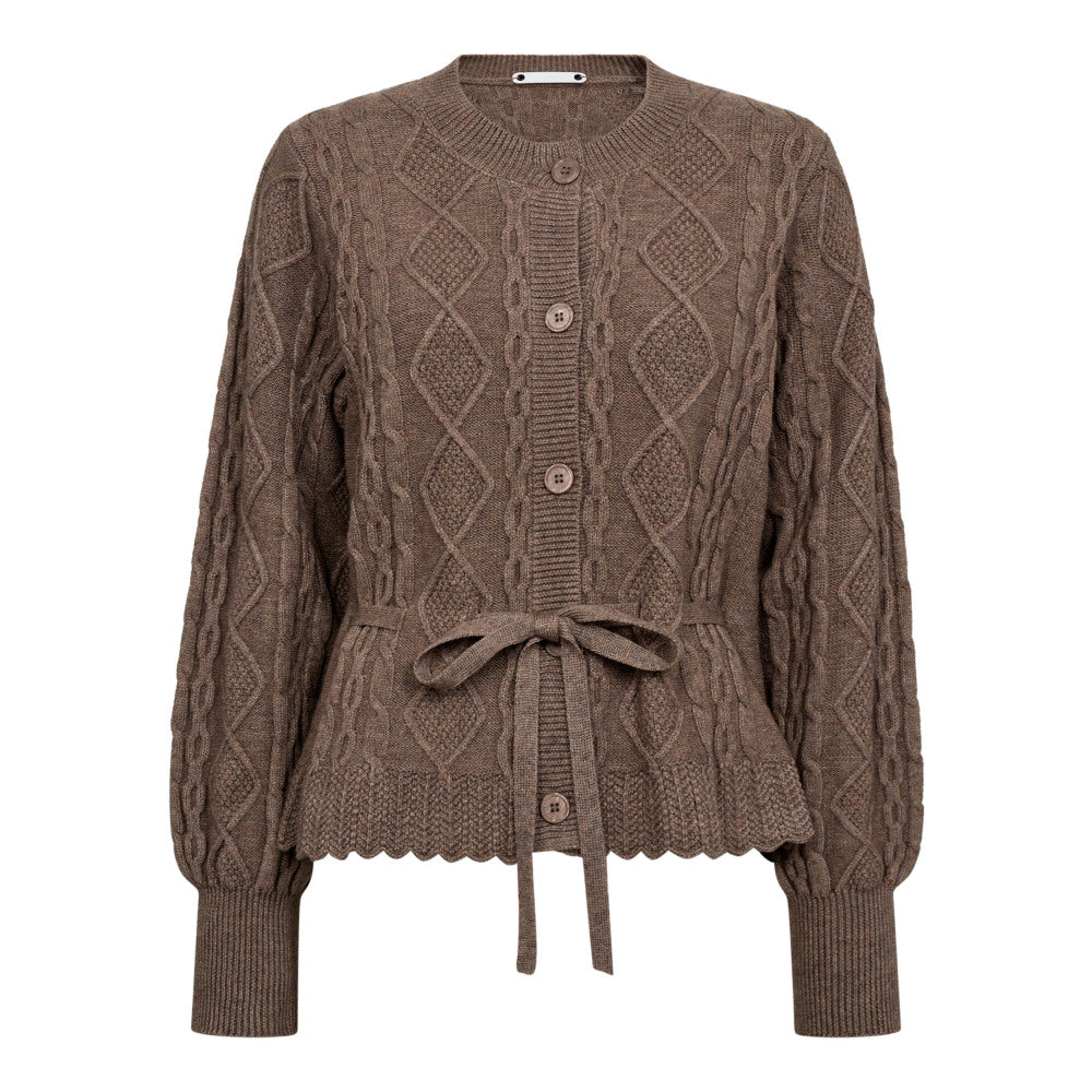 CO' COUTURE Row Cable Tie Cardigan Walnut