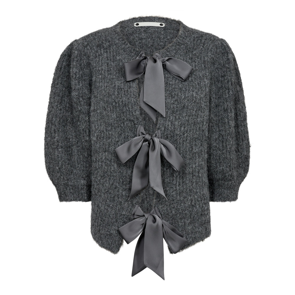 CO' COUTURE Coralie Bow Rib Cardigan Grey Melange