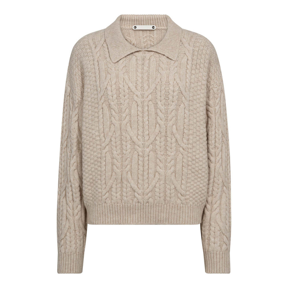 CO' COUTURE Row Collar Cable Knit Creme