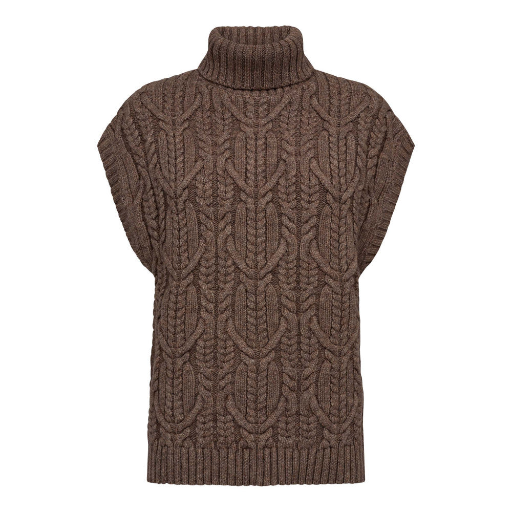 CO' COUTURE Row Oversize Cable Knit Vest Walnut