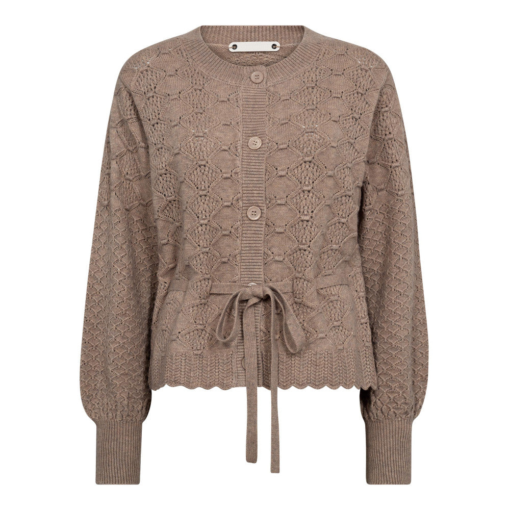 CO' COUTURE Row Pointelle Tie Cardigan Champagne