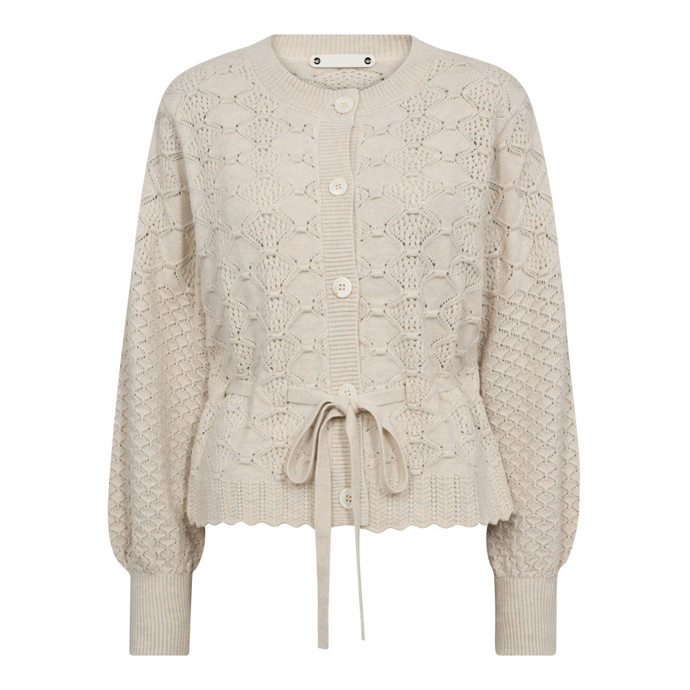 CO' COUTURE Row Pointelle Tie Cardigan Ivory