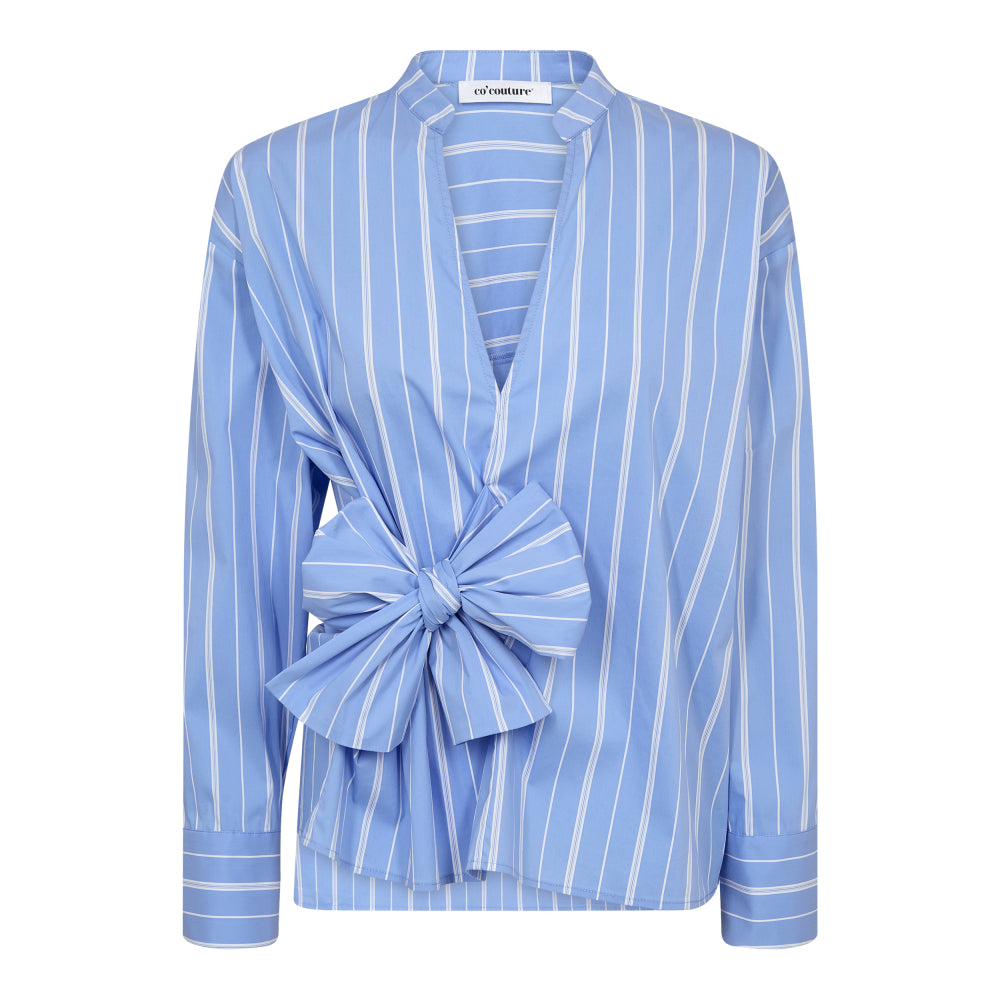 CO' COUTURE Shira Stripe Bow V-Blouse Pale Blue