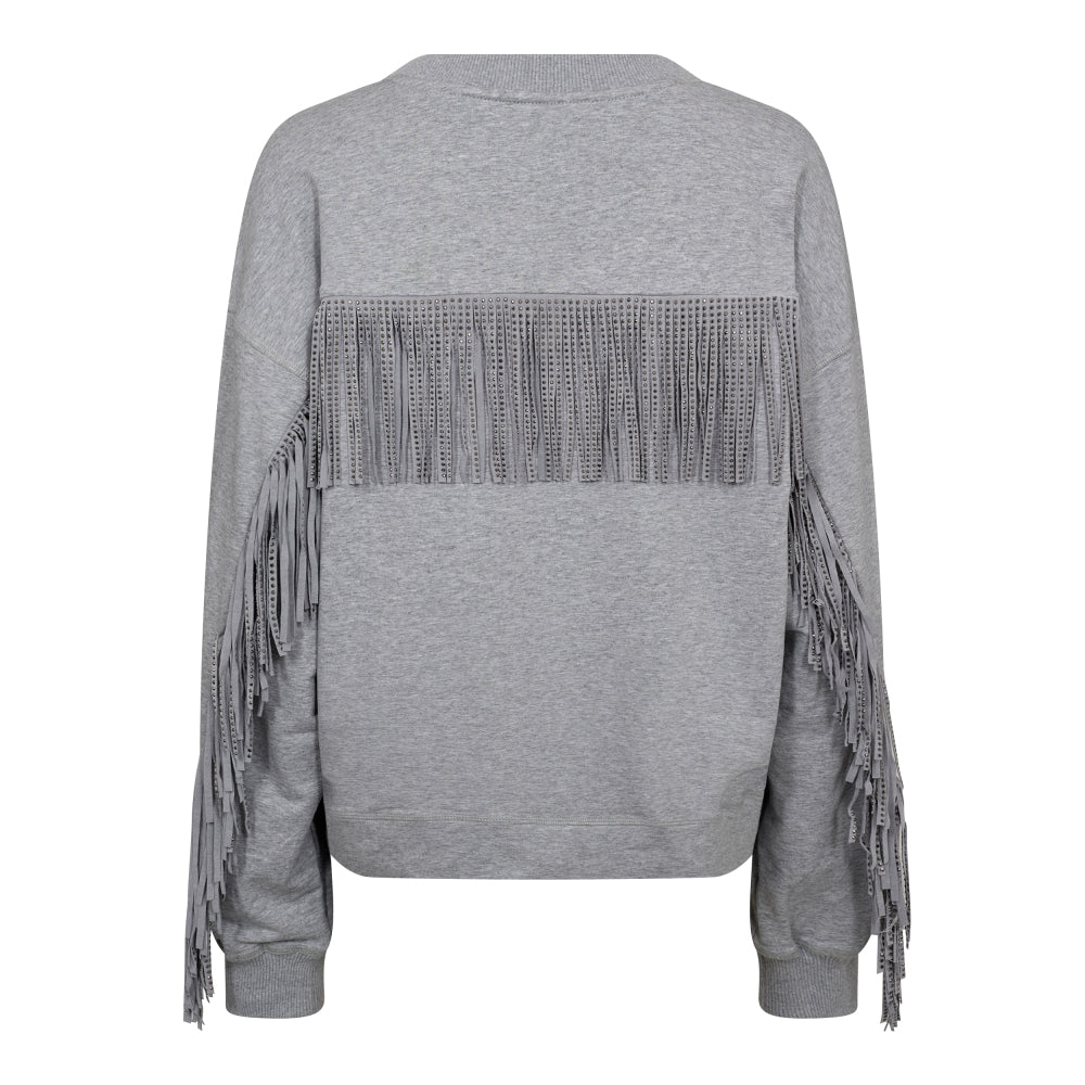 CO' COUTURE Stud Fringe Sweat Light Grey