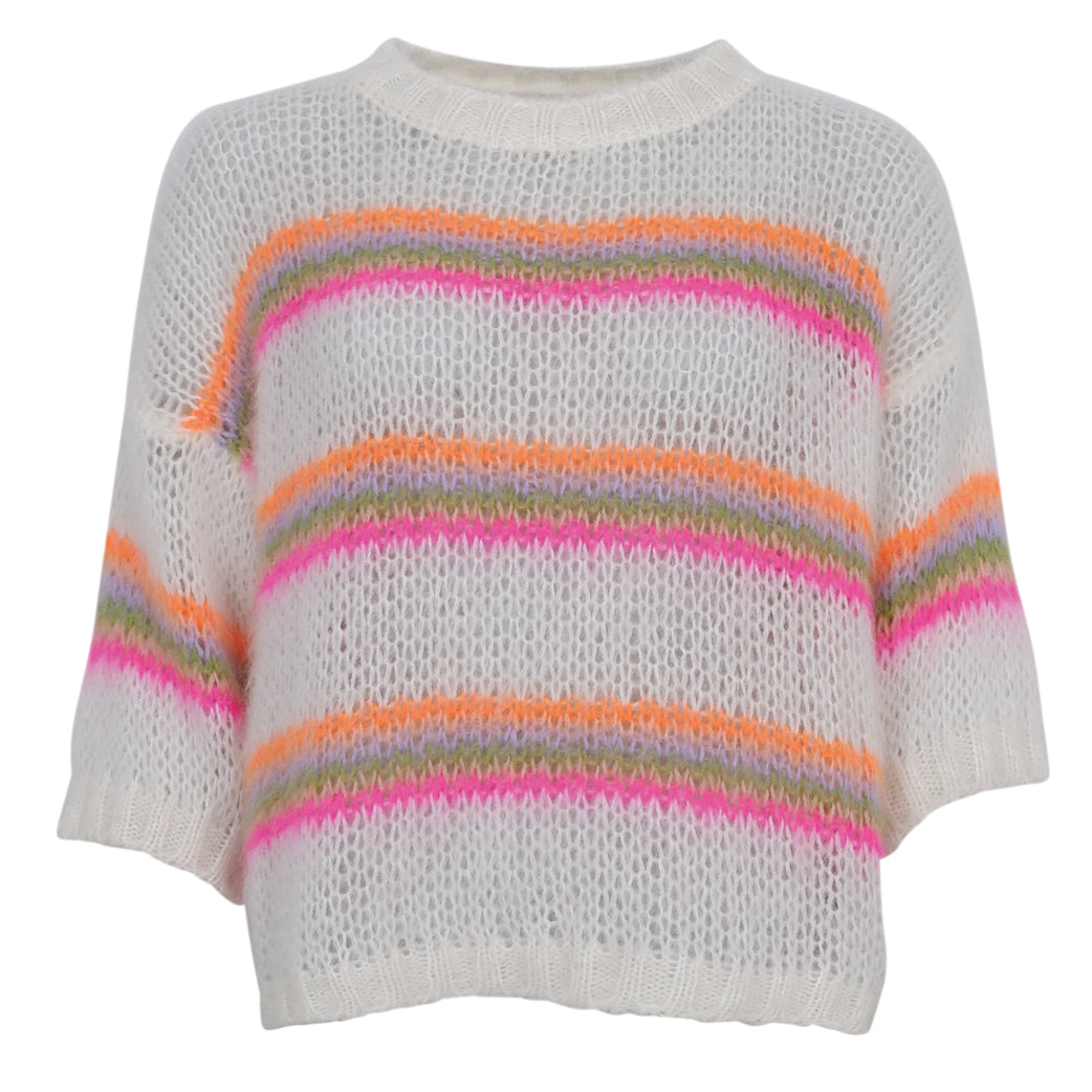 BLACK COLOUR Bcminna Stripe Jumper White Neon