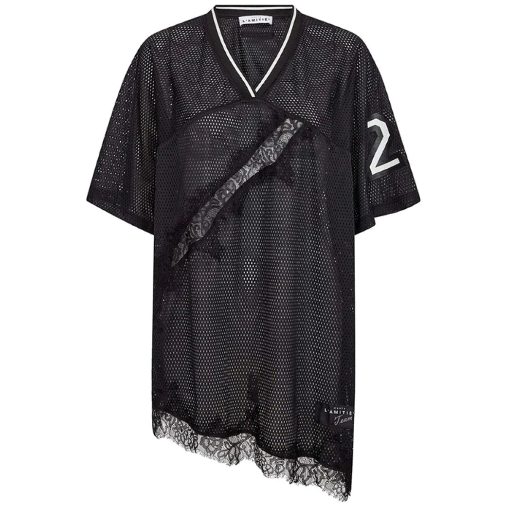 HAUTE L'AMITIE Drift Asym Lace Tee Black