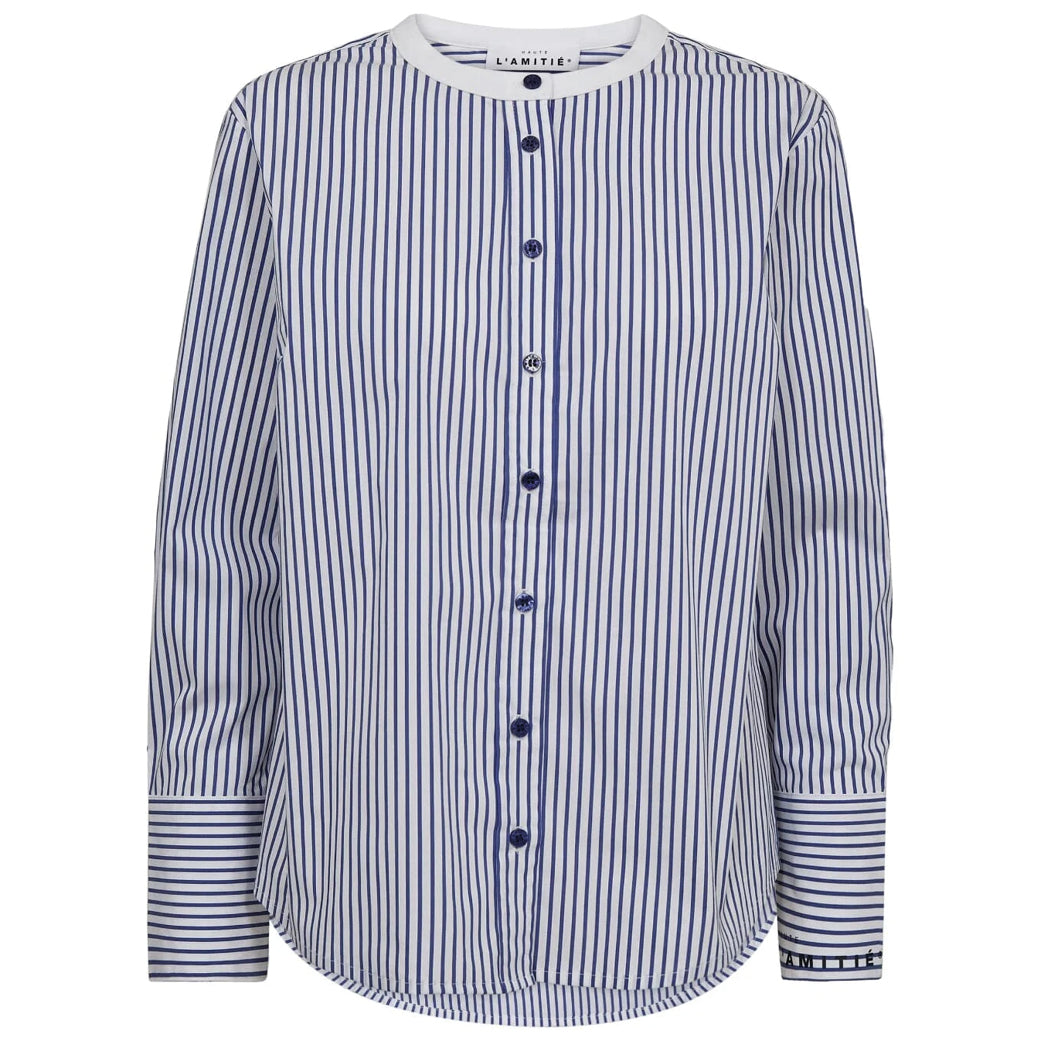 HAUTE L'AMITIE Stripe Logo Shirt White Blue Stripe