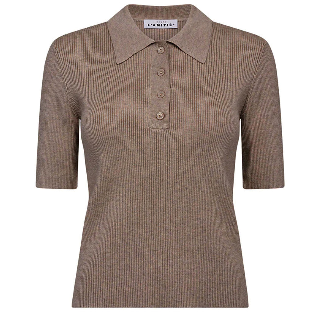 HAUTE L'AMITIE Polo Rib Knit Walnut Melange