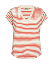 Indlæs billede til gallerivisning MOS MOSH Kala V-SS Stripe Tee Spicy Orange
