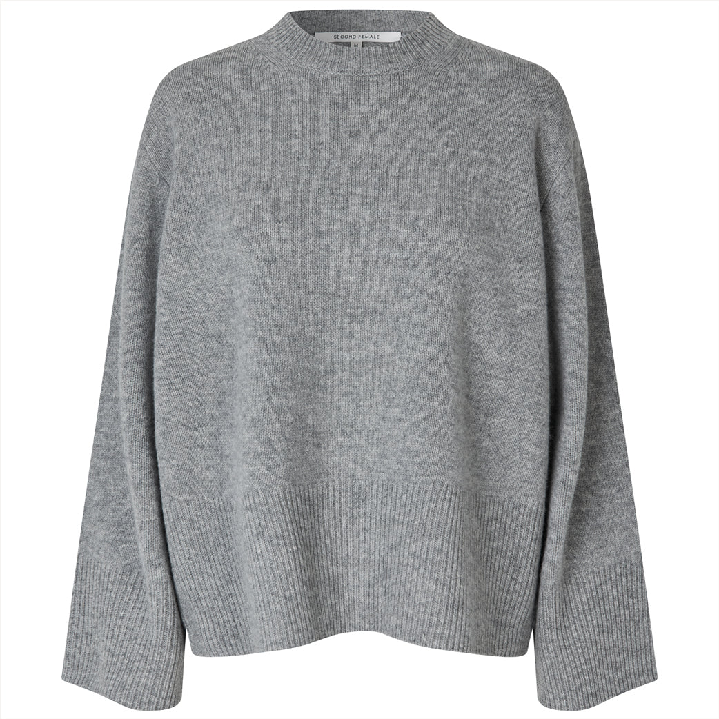 SECOND FEMALE Alpha Knit O-Neck Grey Melange