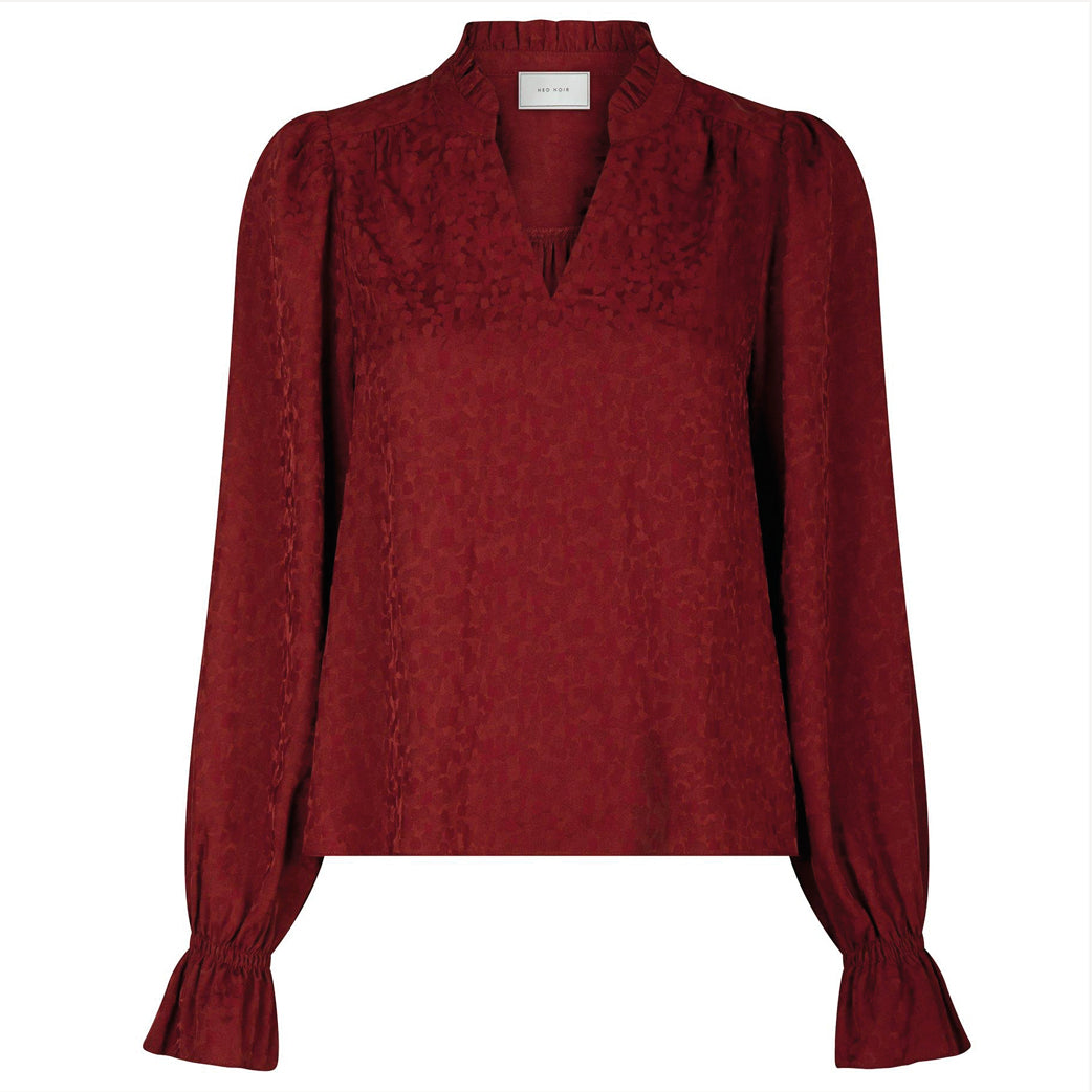 NEO NOIR Amara Jacquard Dot Blouse Wine