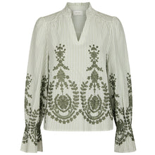 Indlæs billede til gallerivisning NEO NOIR Amara Stripe Emb Blouse Dusty Green
