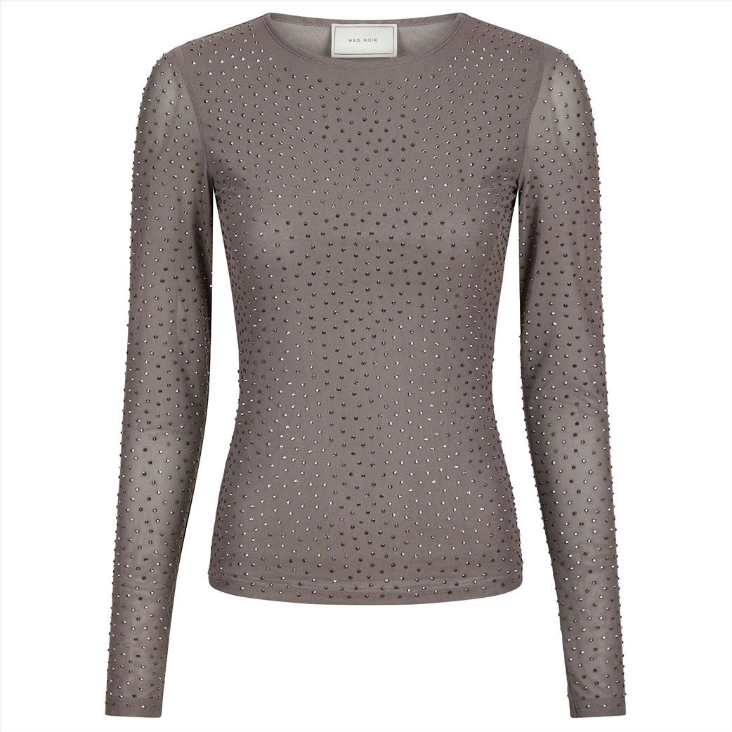 NEO NOIR Basira Stone Mesh Blouse Silver