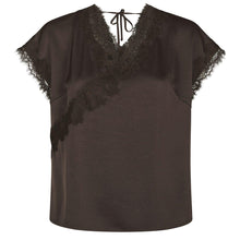 Indlæs billede til gallerivisning NEO NOIR Benera Sateen Lace Blouse Dark Brown
