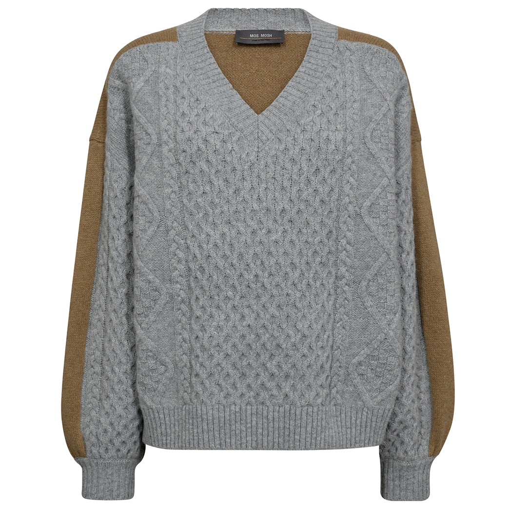 MOS MOSH Beth Ottili V-Neck Knit Grey Melange