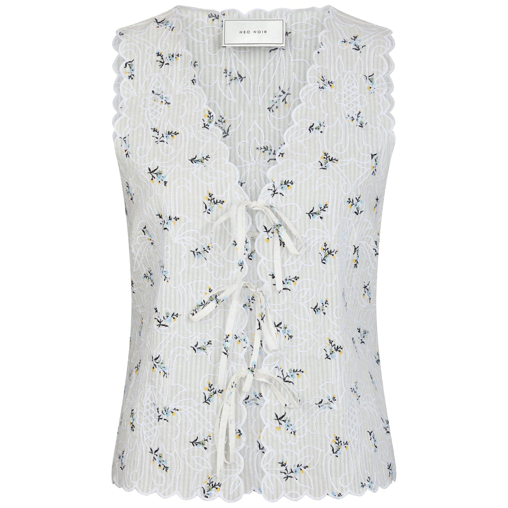 NEO NOIR Bibi Embroidery Print Top Off White