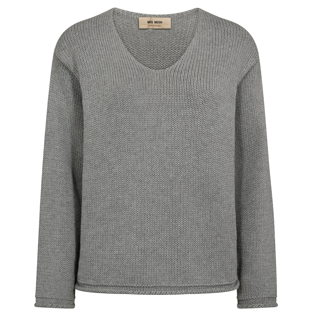 MOS MOSH Bine LS V-neck Knit Grey Melange