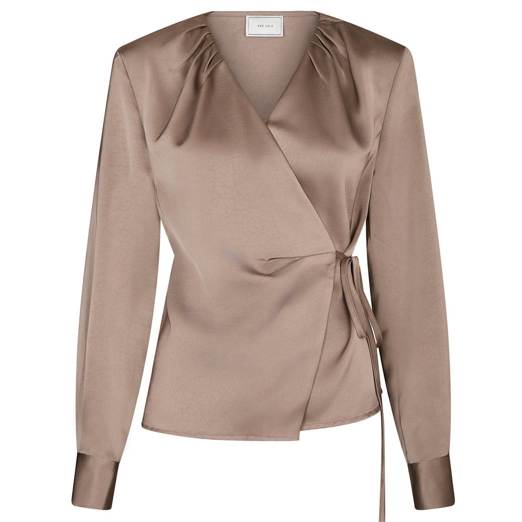NEO NOIR Caprina Sateen Blouse Dark Taupe