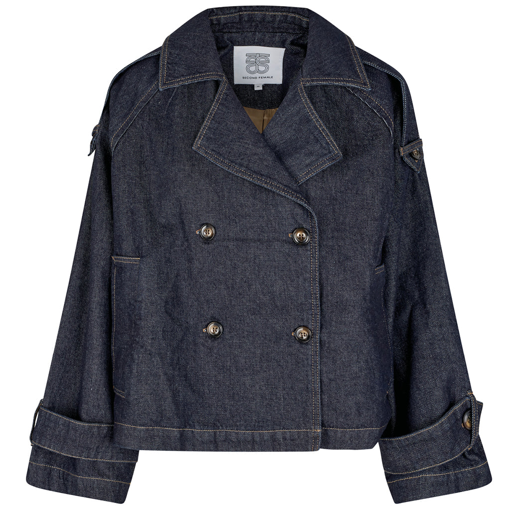 SECOND FEMALE Columbus Trench Jacket Dark Blue Denim