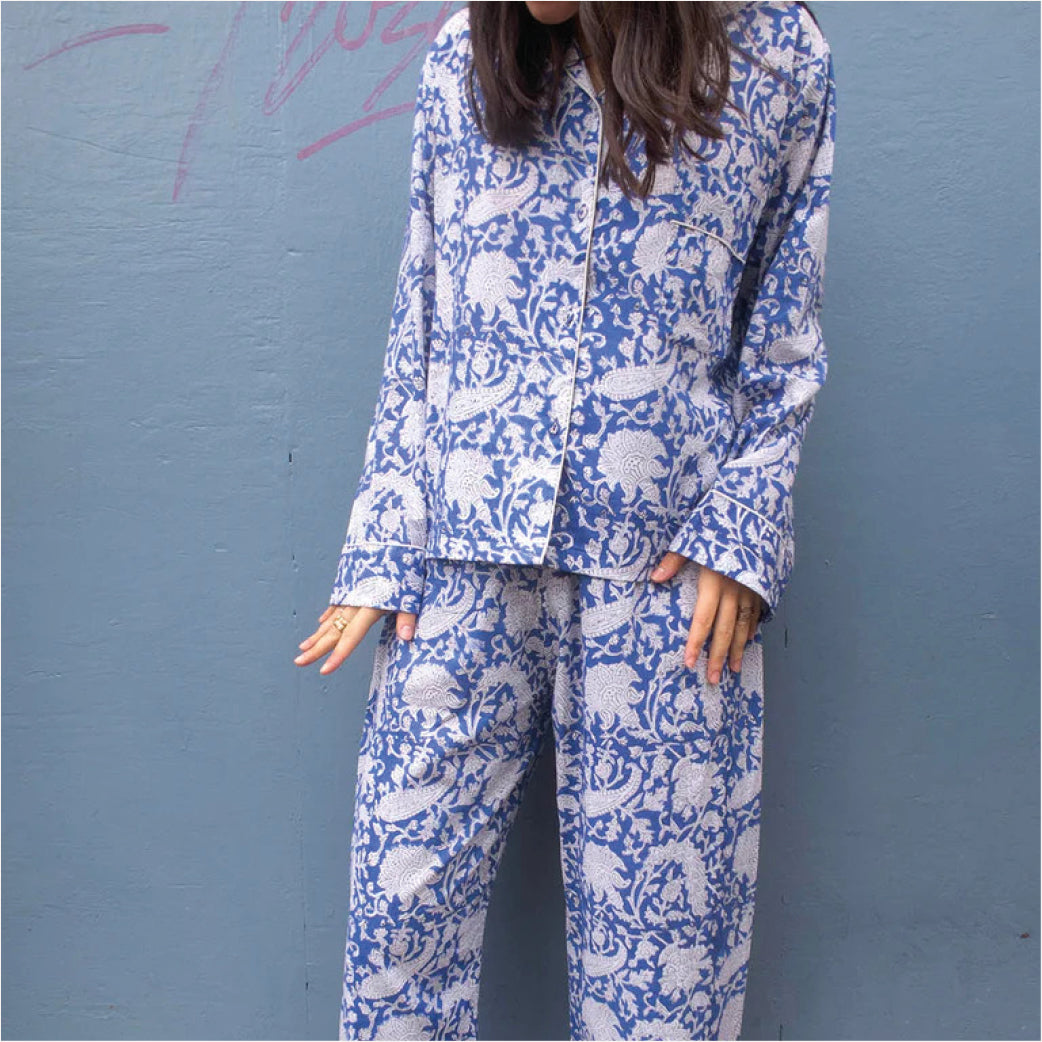 CRAFT SISTERS Pyjamas Blockprint Blue Flower