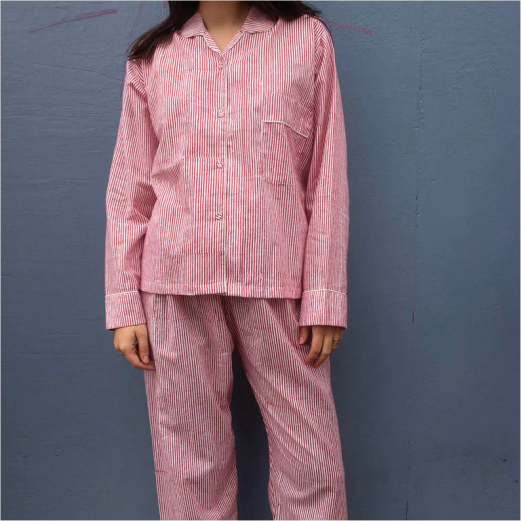 CRAFT SISTERS Pyjamas Blockprint Red Stripe