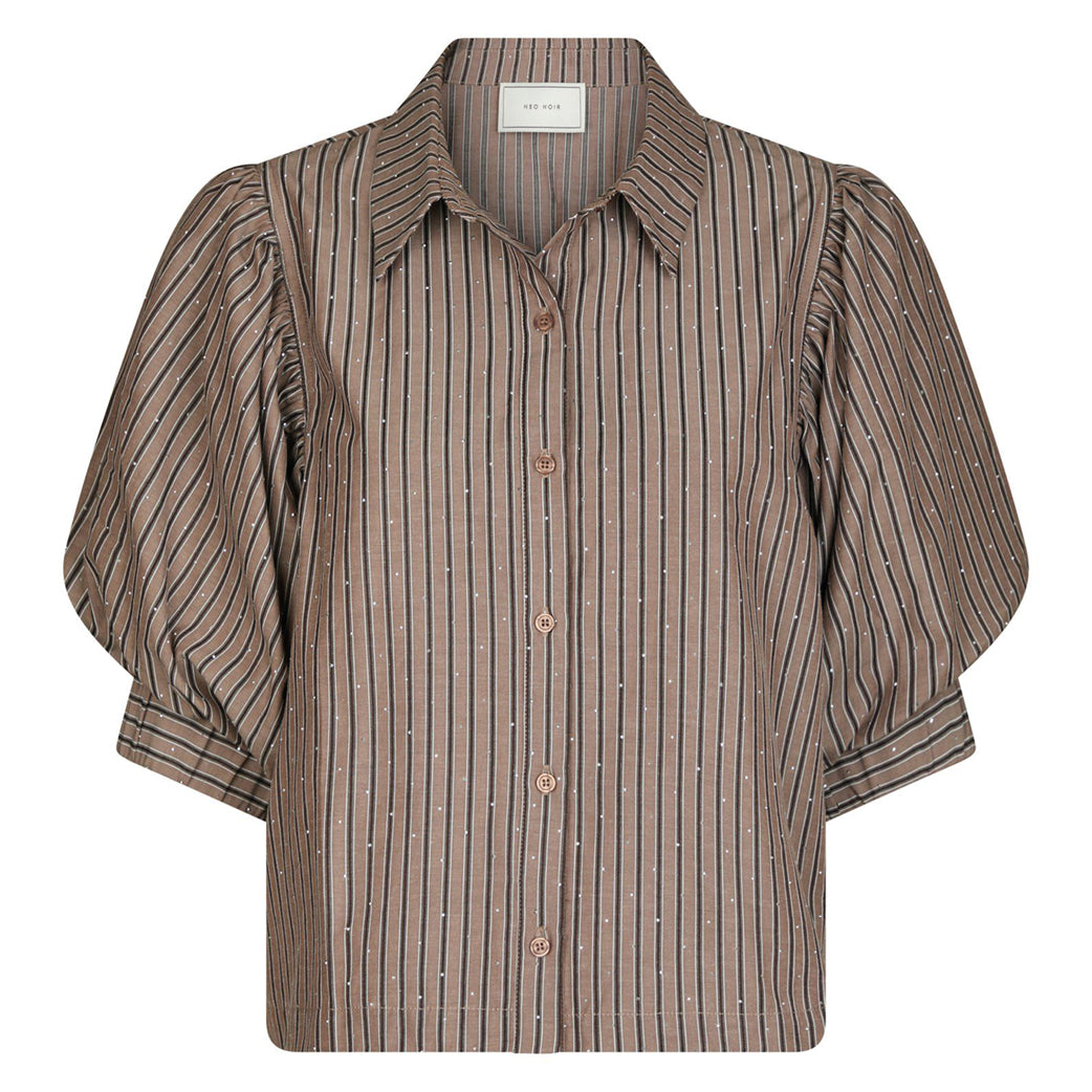 NEO NOIR Etta Soft Stripe Stone Shirt Brown