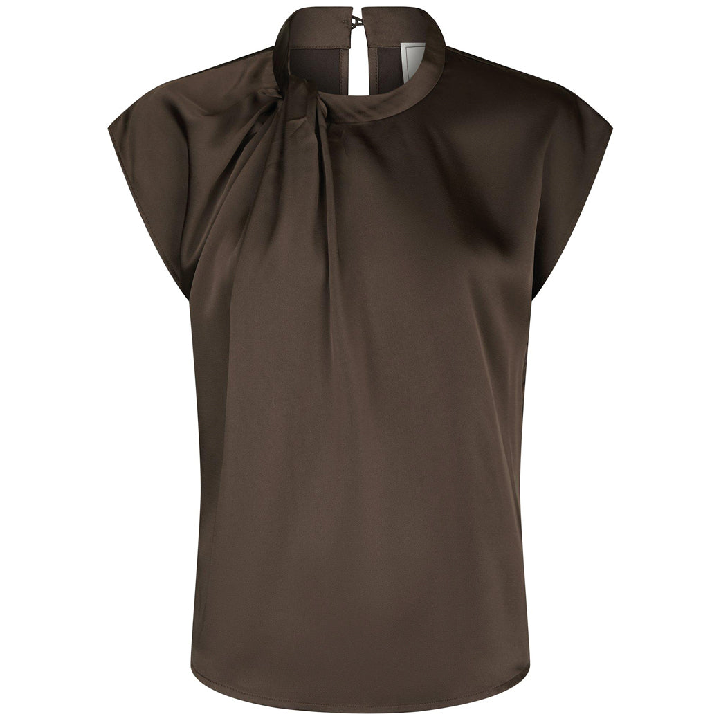NEO NOIR Fleur Drapy Satin Blouse Dark Brown