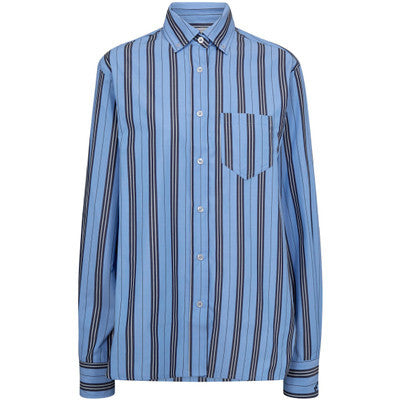 HAUTE L'AMITIE Button Down Stripe Shirt Blue Navy