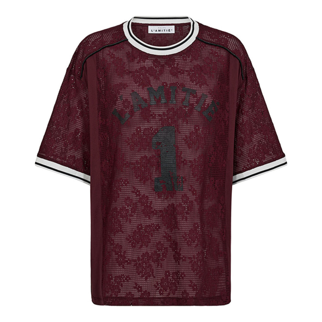 HAUTE L'AMITIÉ Sporty Lace Football Tee Amarone