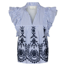 Indlæs billede til gallerivisning NEO NOIR Jayla Stripe Embroidery Top Blue
