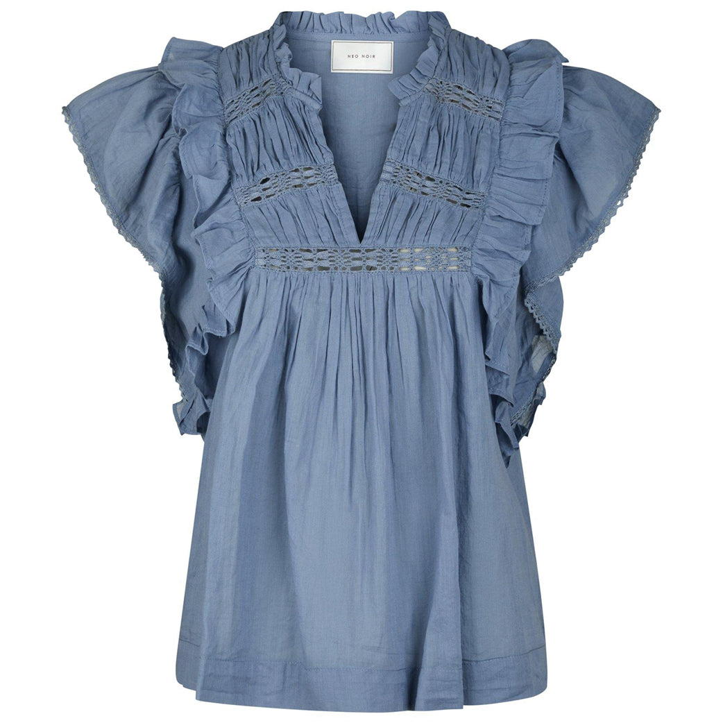 NEO NOIR Jayla Voile Top Smoke Blue