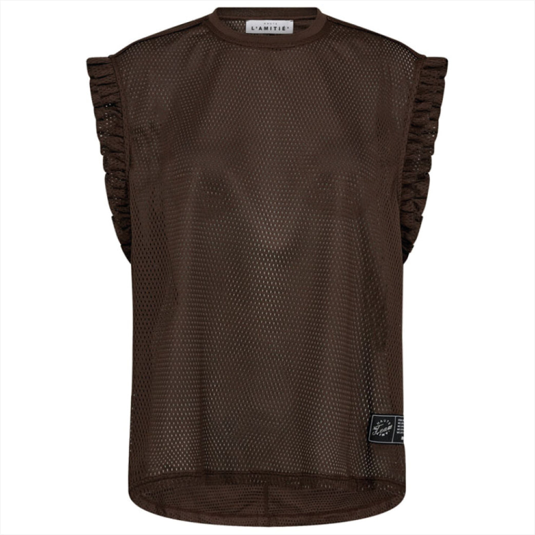 HAUTE L'AMITIE Drift Frill Sports Top Mocca