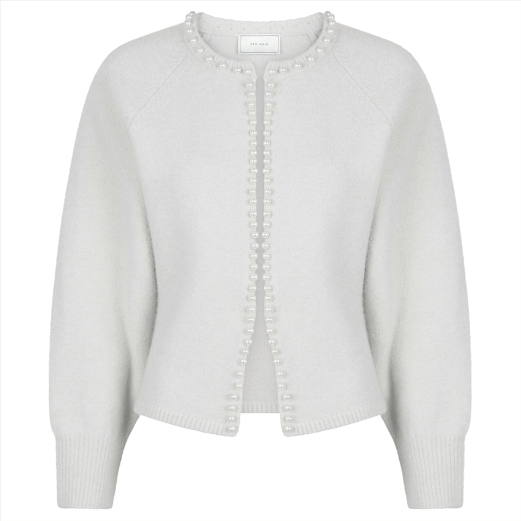 NEO NOIR Lilly Pearl Knit Cardigan Light Grey Melange