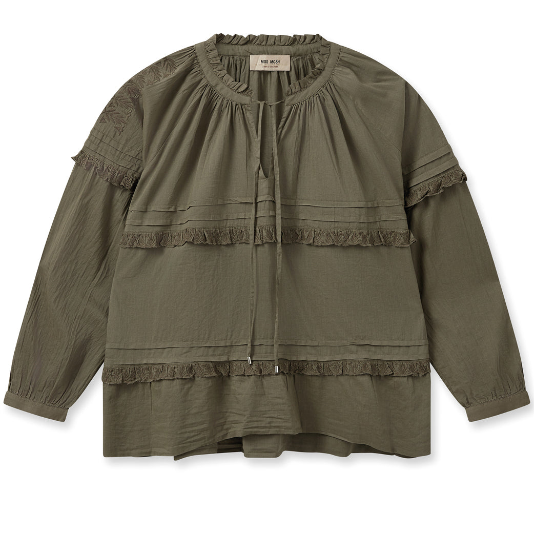 MOS MOSH Lou Voile Embroidery Blouse Dusty Olive