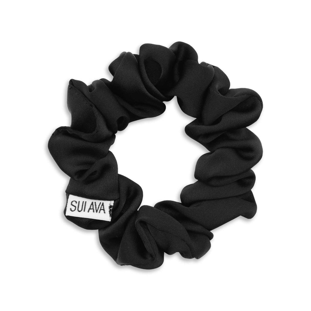 SUI AVA Ruched Ribbon Scrunchie Black