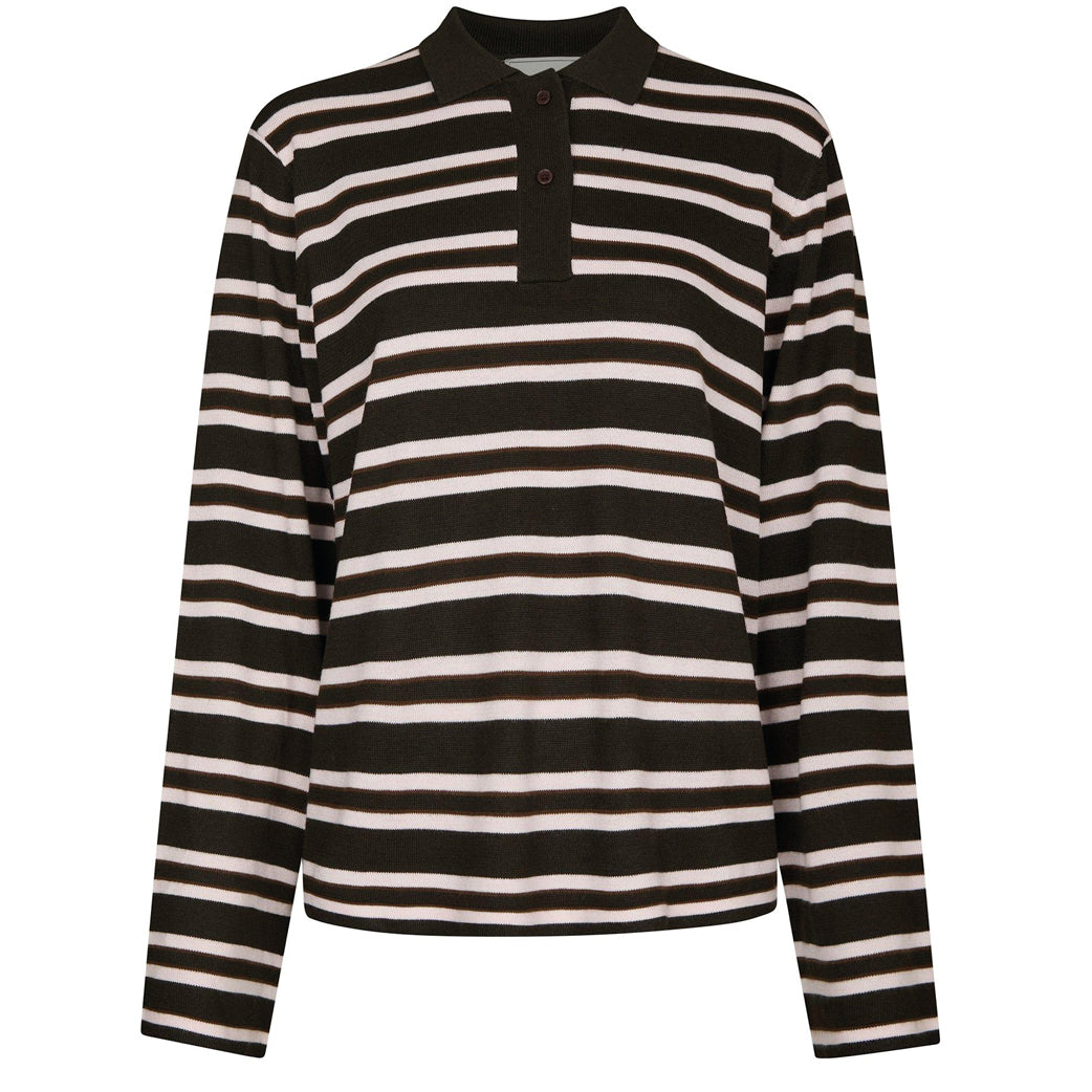 NEO NOIR Mala Polo Knit Blouse Dark Brown