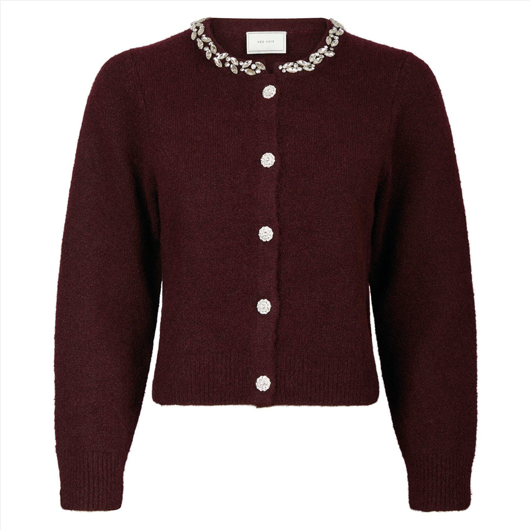 NEO NOIR Marie Stone Knit Cardigan Wine