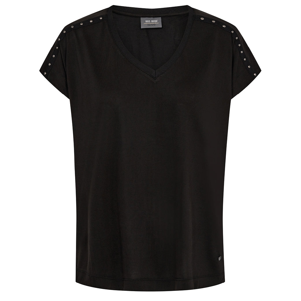 MOS MOSH Narelle V-Neck Stud Tee Black