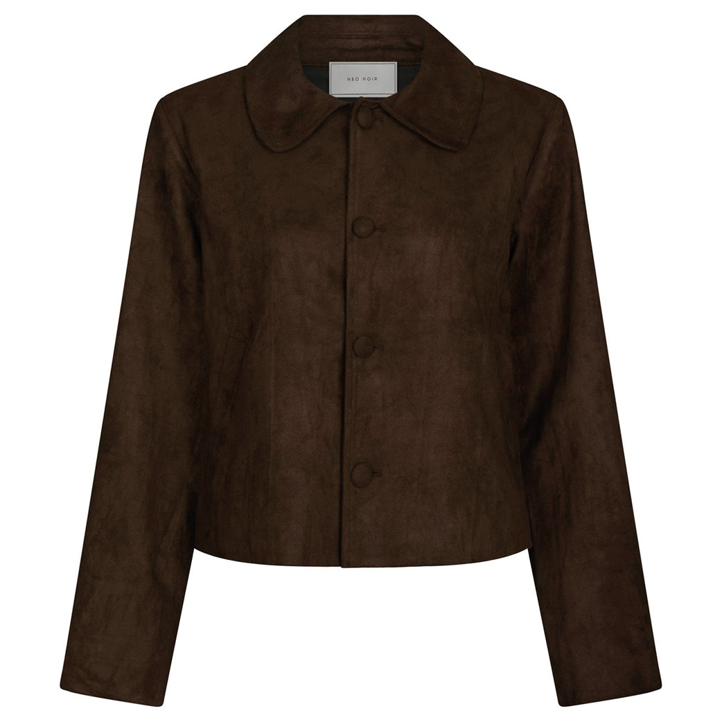 NEO NOIR Nilo Faux Suede Jacket Dark Brown