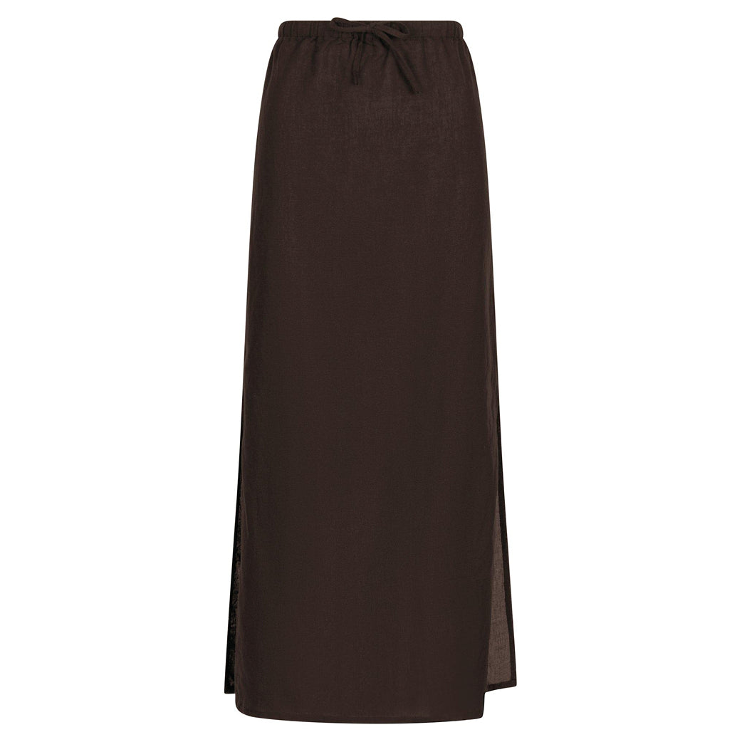 NEO NOIR Noa Linen Skirt Dark Brown