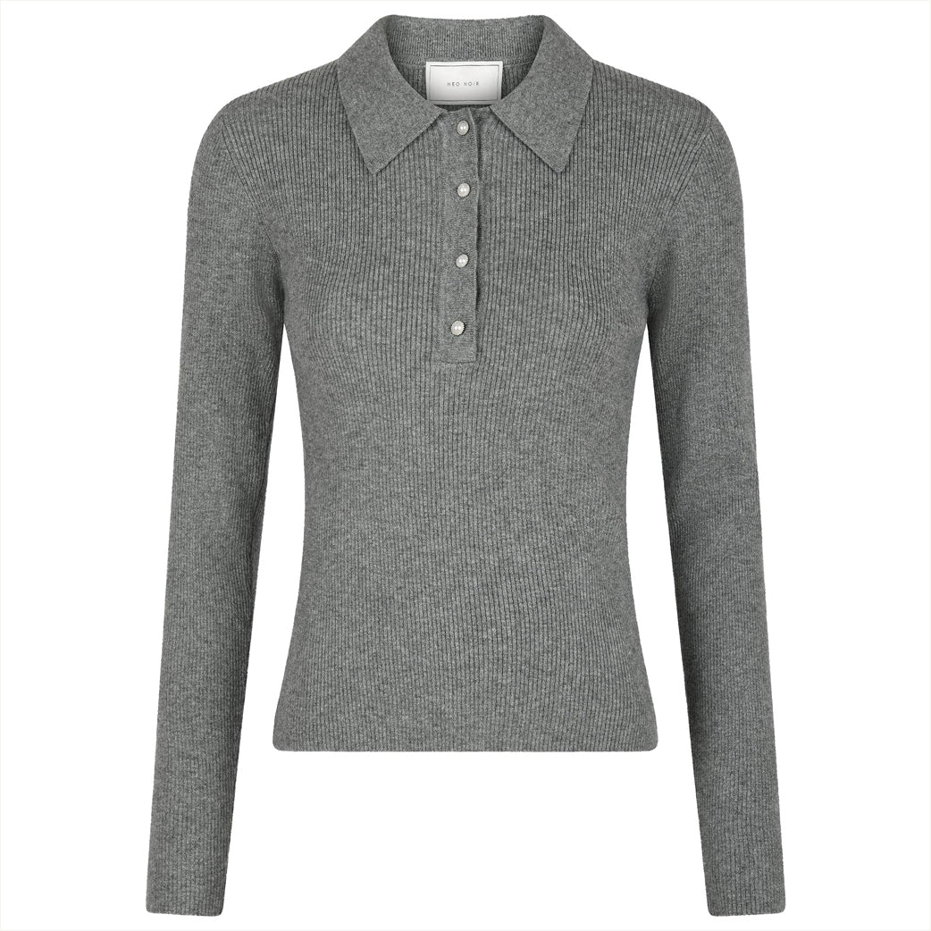 NEO NOIR Panama Knit Blouse Dark Grey Melange