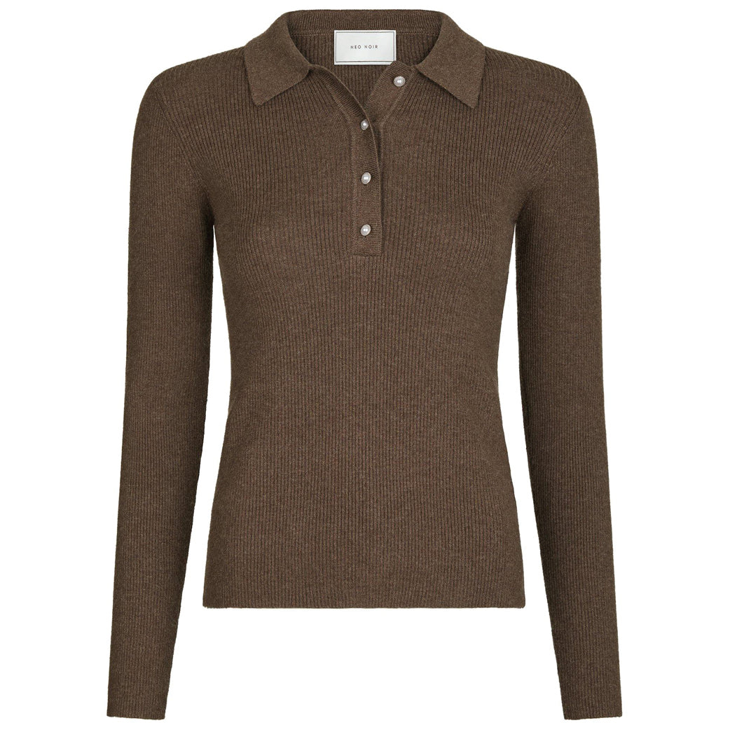 NEO NOIR Panama Knit Blouse Brown Melange