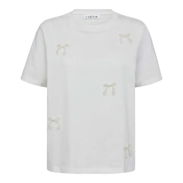 HAUTE L'AMITIÉ Pearl Bow Tee Off White